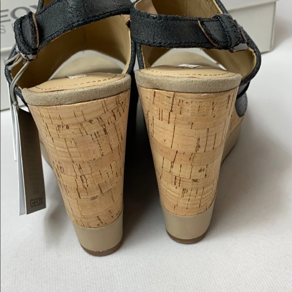 Geox Respira Janira leather and cork wedges